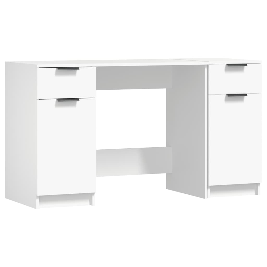 Desk with Side Cabinet White Engineered Wood