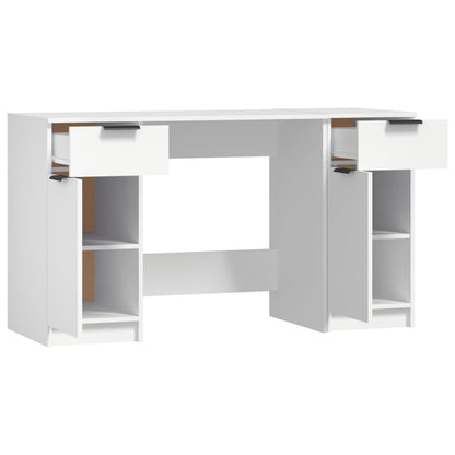 Desk with Side Cabinet White Engineered Wood