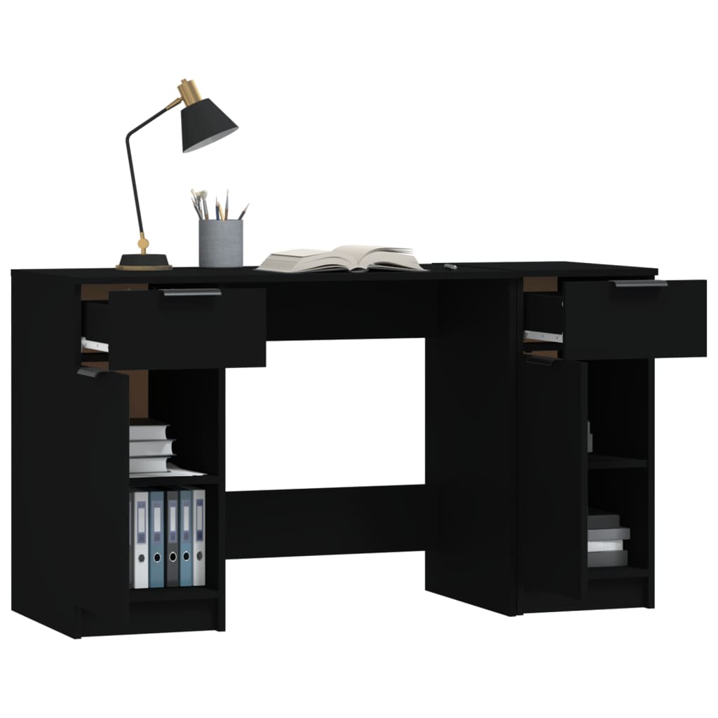 Desk with Side Cabinet Black Engineered Wood