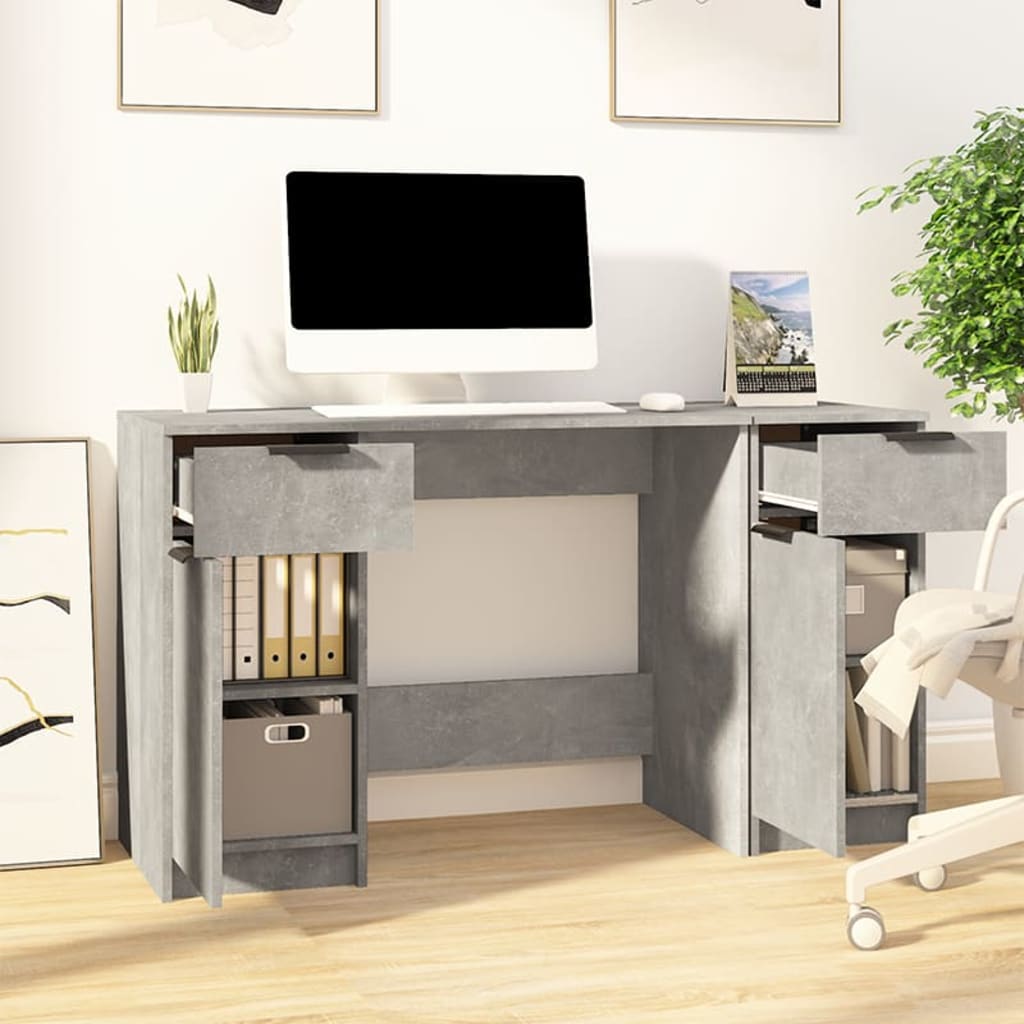 Desk with Side Cabinet Concrete Grey Engineered Wood