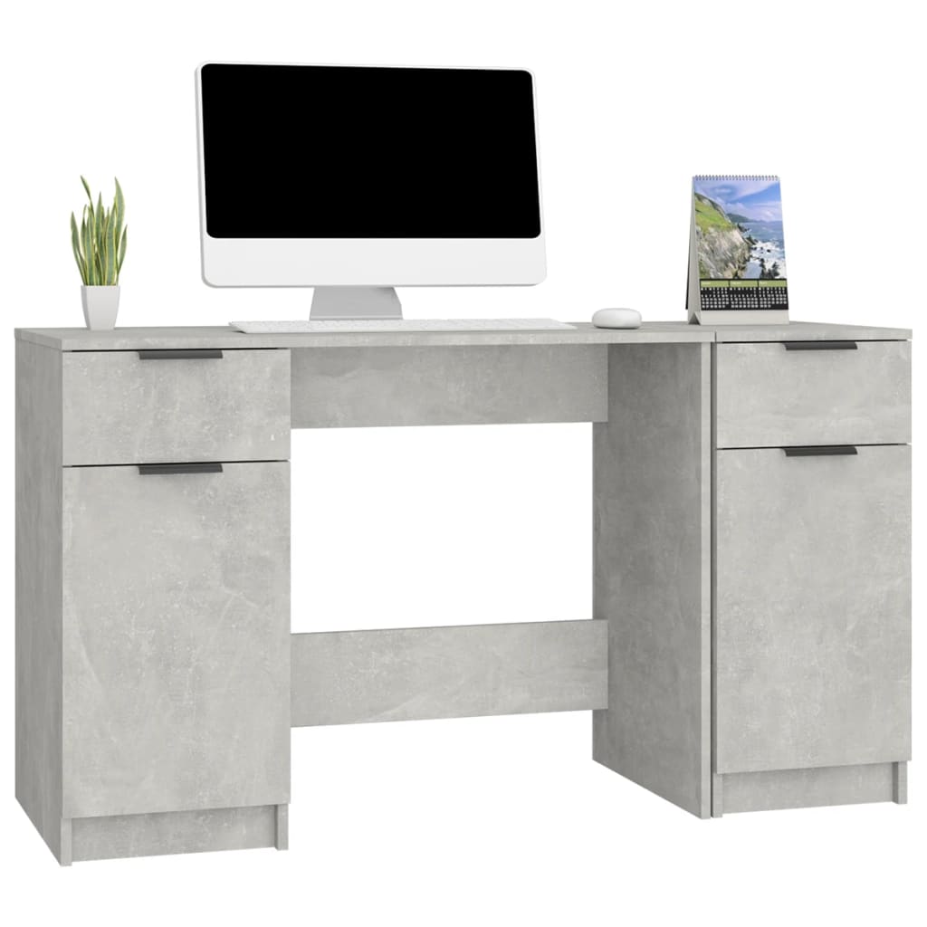 Desk with Side Cabinet Concrete Grey Engineered Wood