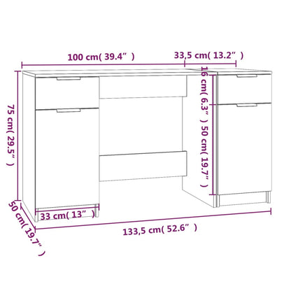 Desk with Side Cabinet Concrete Grey Engineered Wood