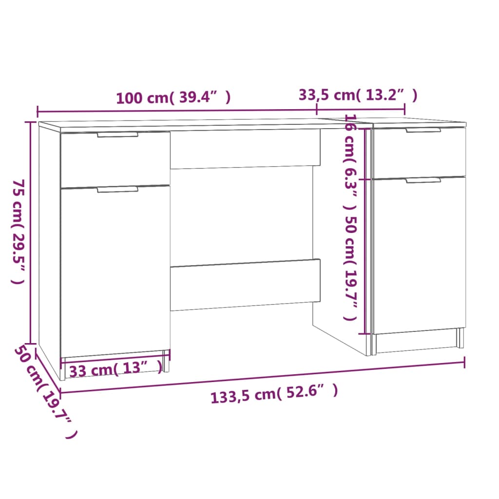 Desk with Side Cabinet Grey Sonoma Engineered Wood