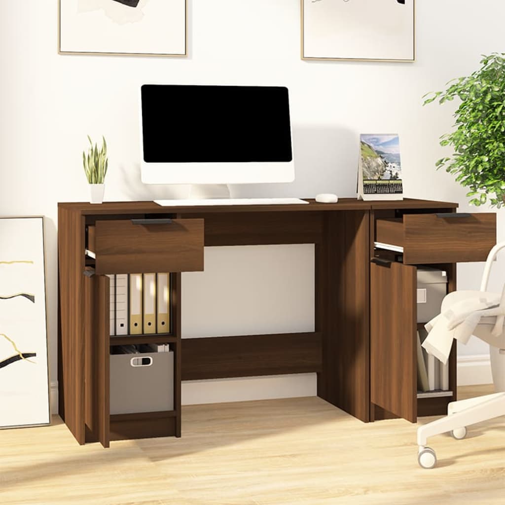 Desk with Side Cabinet Brown Oak Engineered Wood