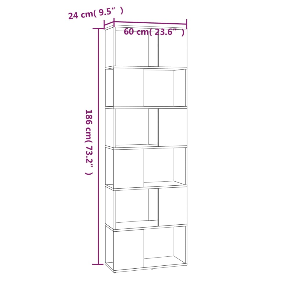 Book Cabinet/Room Divider Grey Sonoma 60x24x186 cm