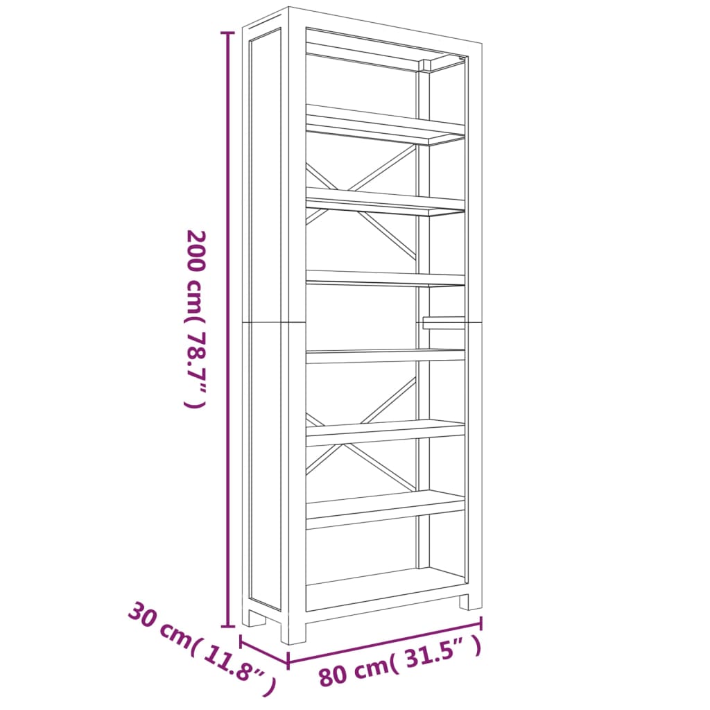 7-Tier Bookcase 80x30x200 cm Solid Wood Acacia