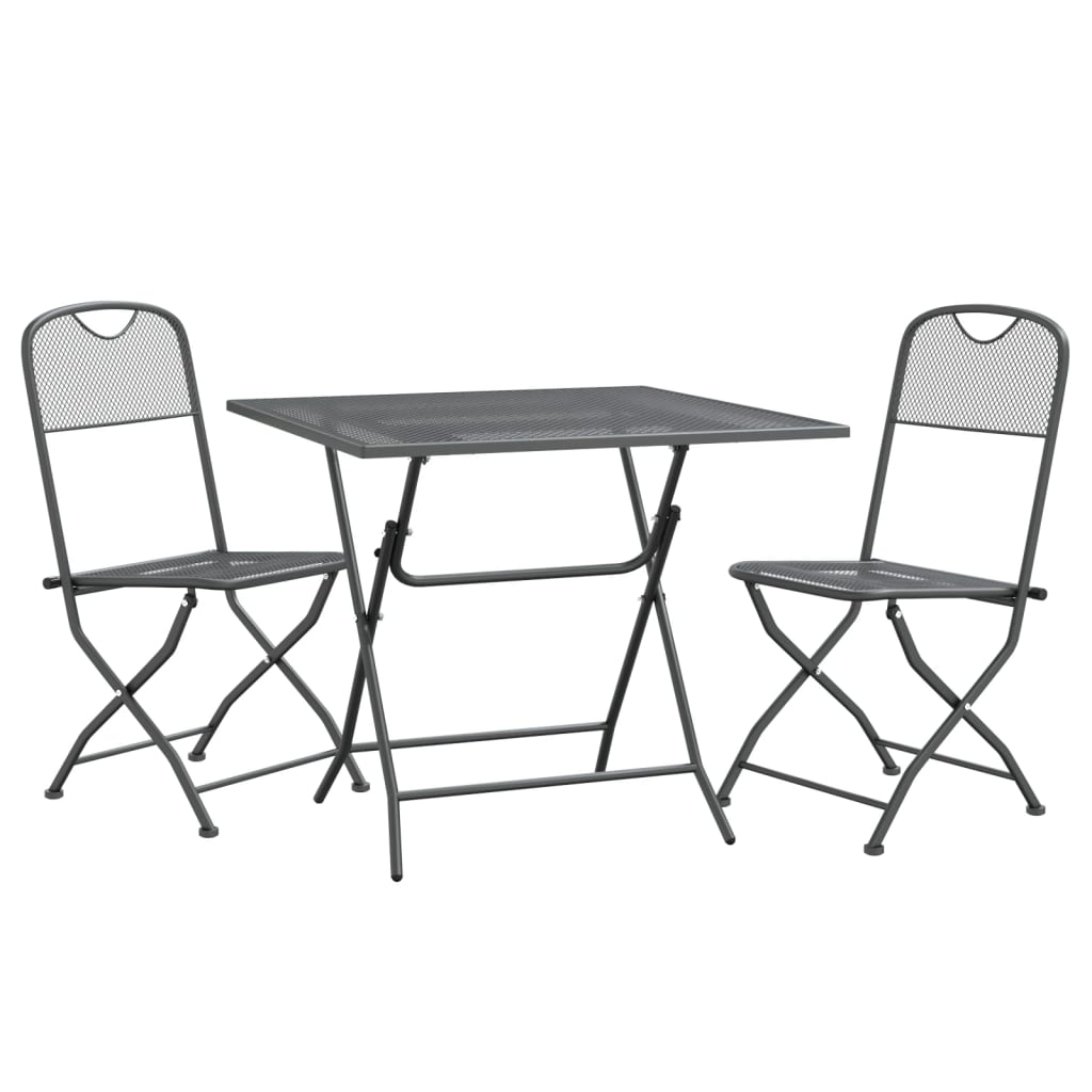 3 Piece Garden Dining Set Expanded Metal Mesh Anthracite