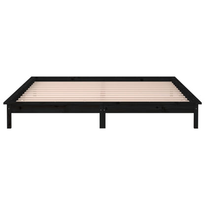 LED Bed Frame without Mattress Black 200x200 cm Solid Wood