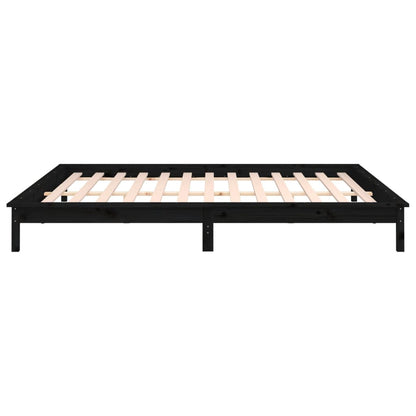 LED Bed Frame without Mattress Black 200x200 cm Solid Wood