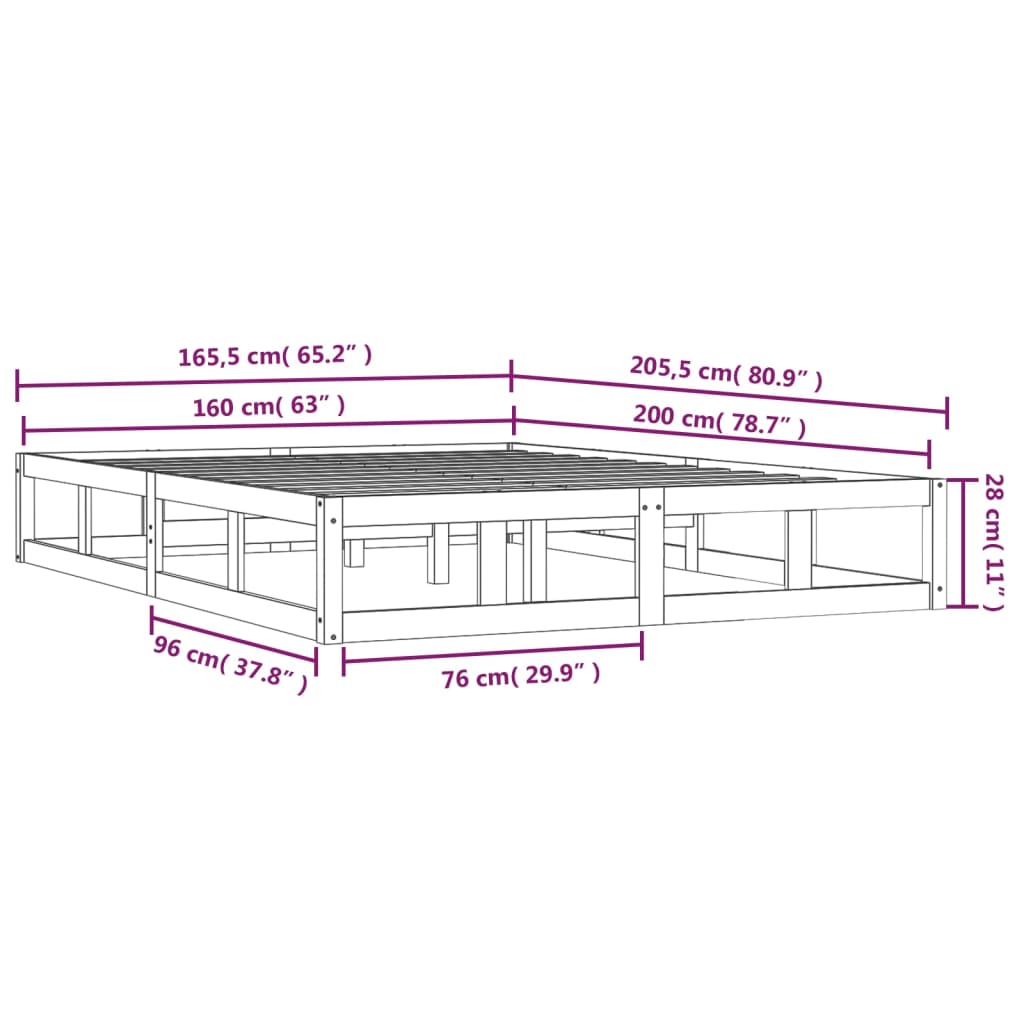 Bed Frame without Mattress 160x200 cm Solid Wood