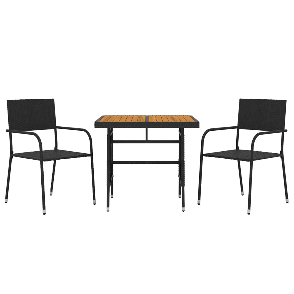 3 Piece Outdoor Dining Set Poly Rattan Black