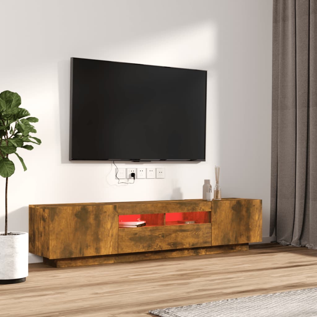 2 Piece TV Cabinet Set with LED Lights Smoked Oak Engineered Wood