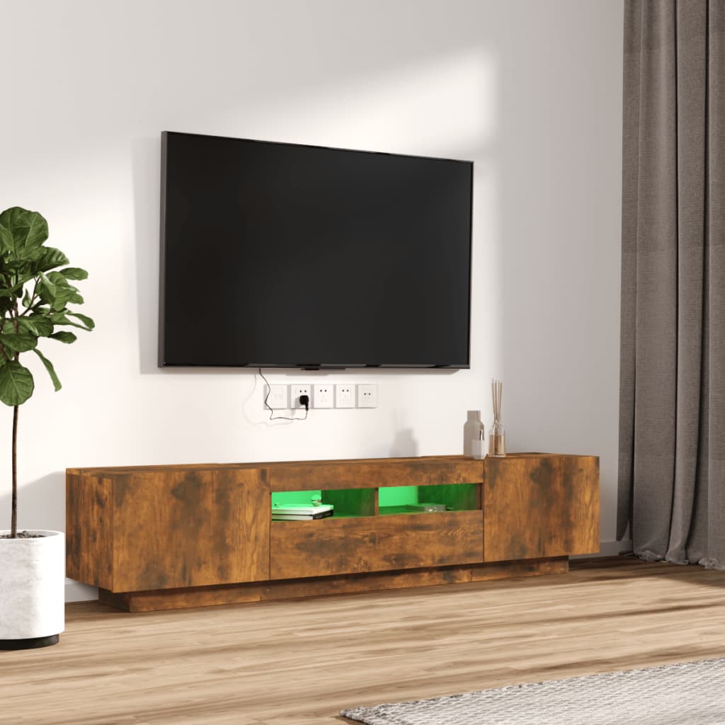 2 Piece TV Cabinet Set with LED Lights Smoked Oak Engineered Wood