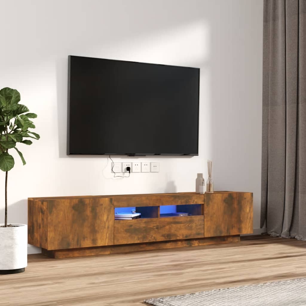 2 Piece TV Cabinet Set with LED Lights Smoked Oak Engineered Wood