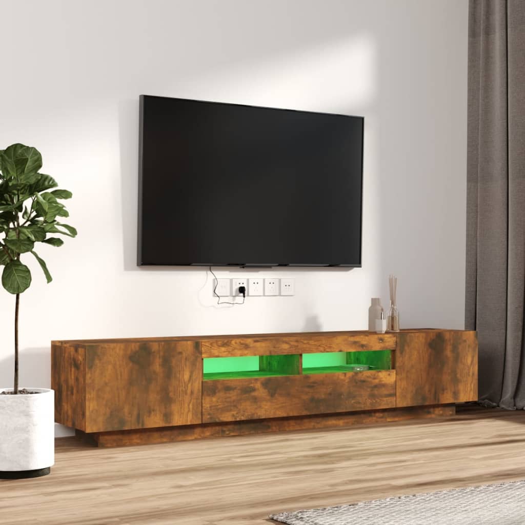 2 Piece TV Cabinet Set with LED Lights Smoked Oak Engineered Wood