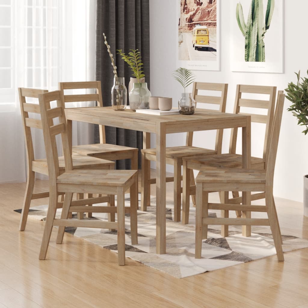 7 Piece Dining Set Solid Wood Acacia