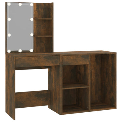 LED Dressing Table with Cabinet Smoked Oak Engineered Wood