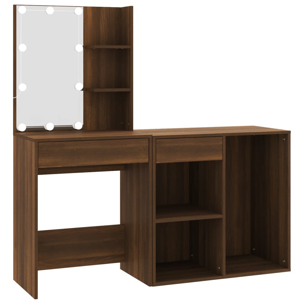 LED Dressing Table with Cabinet Brown Oak Engineered Wood