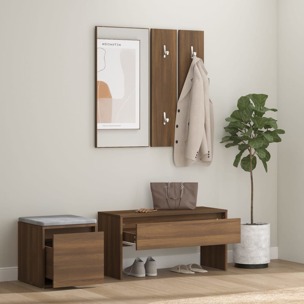 Hallway Furniture Set Brown Oak Engineered Wood