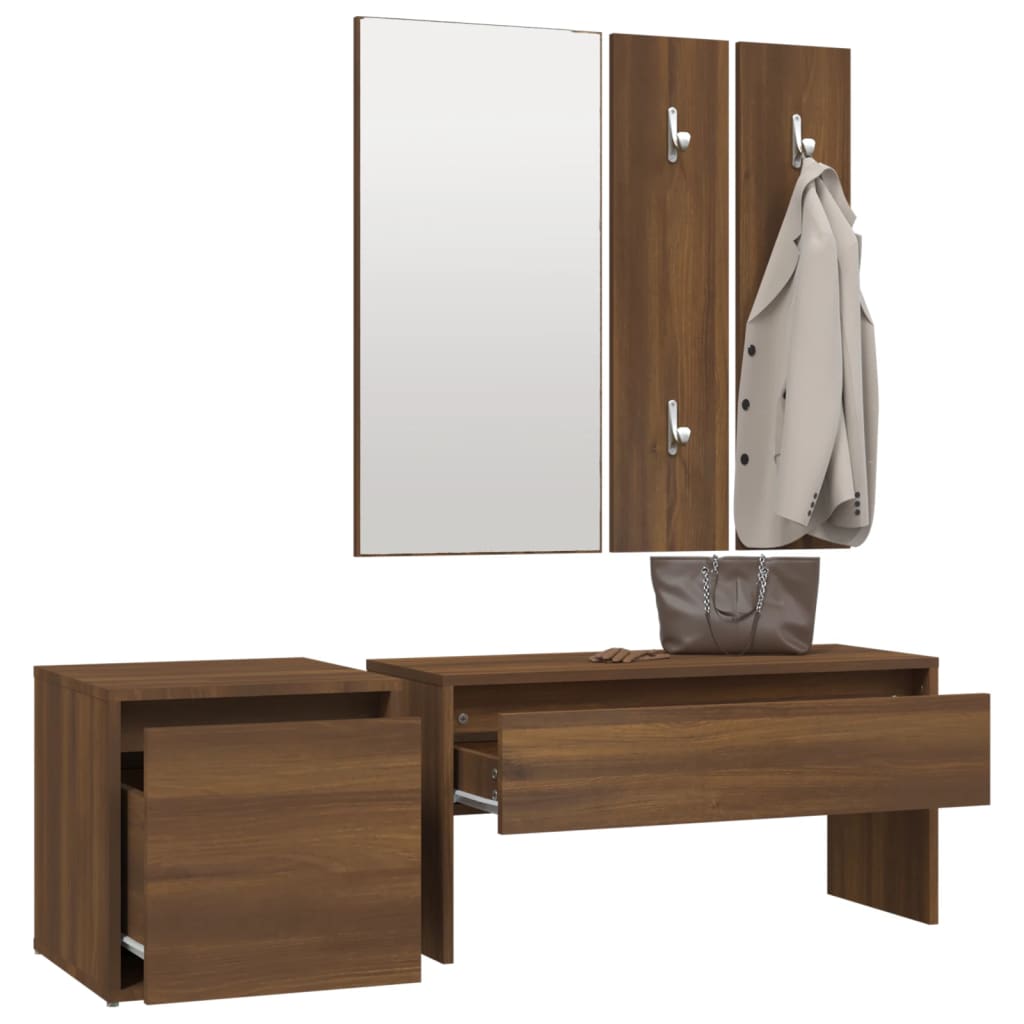 Hallway Furniture Set Brown Oak Engineered Wood