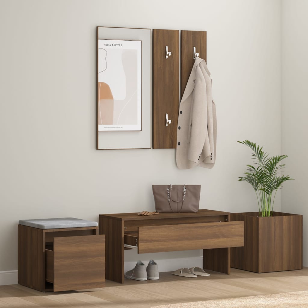 Hallway Furniture Set Brown Oak Engineered Wood