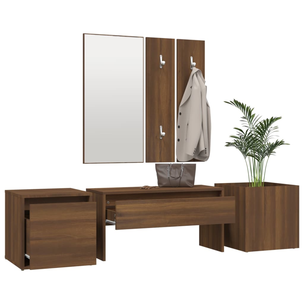 Hallway Furniture Set Brown Oak Engineered Wood