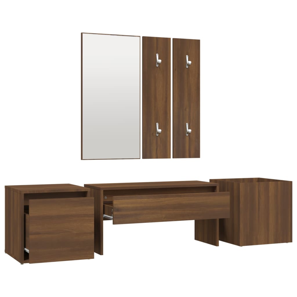 Hallway Furniture Set Brown Oak Engineered Wood