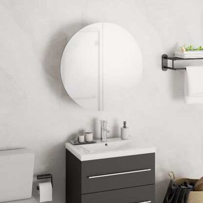 Bathroom Cabinet with Round Mirror&LED White 40x40x17.5 cm