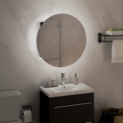 Bathroom Cabinet with Round Mirror&LED Black 40x40x17.5 cm