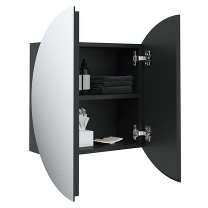 Bathroom Cabinet with Round Mirror&LED Black 40x40x17.5 cm