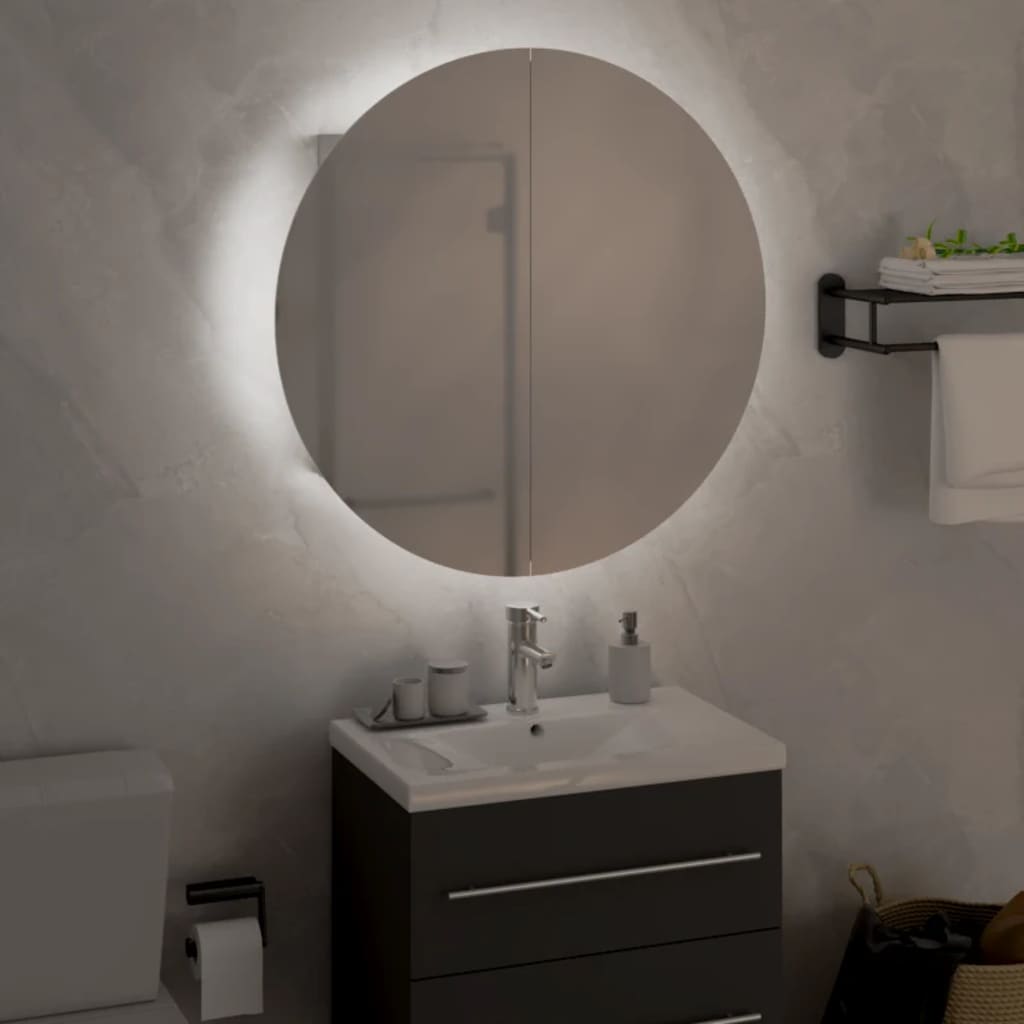 Bathroom Cabinet with Round Mirror&LED White 47x47x17.5 cm