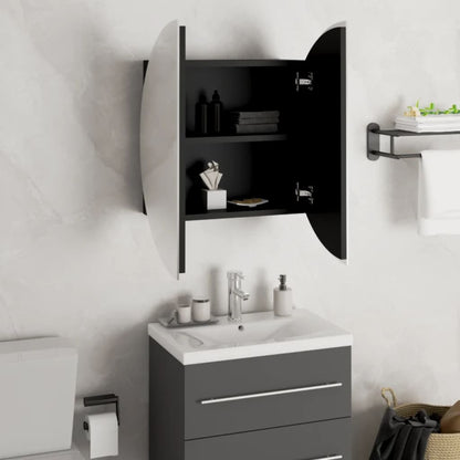 Bathroom Cabinet with Round Mirror&LED Black 47x47x17.5 cm