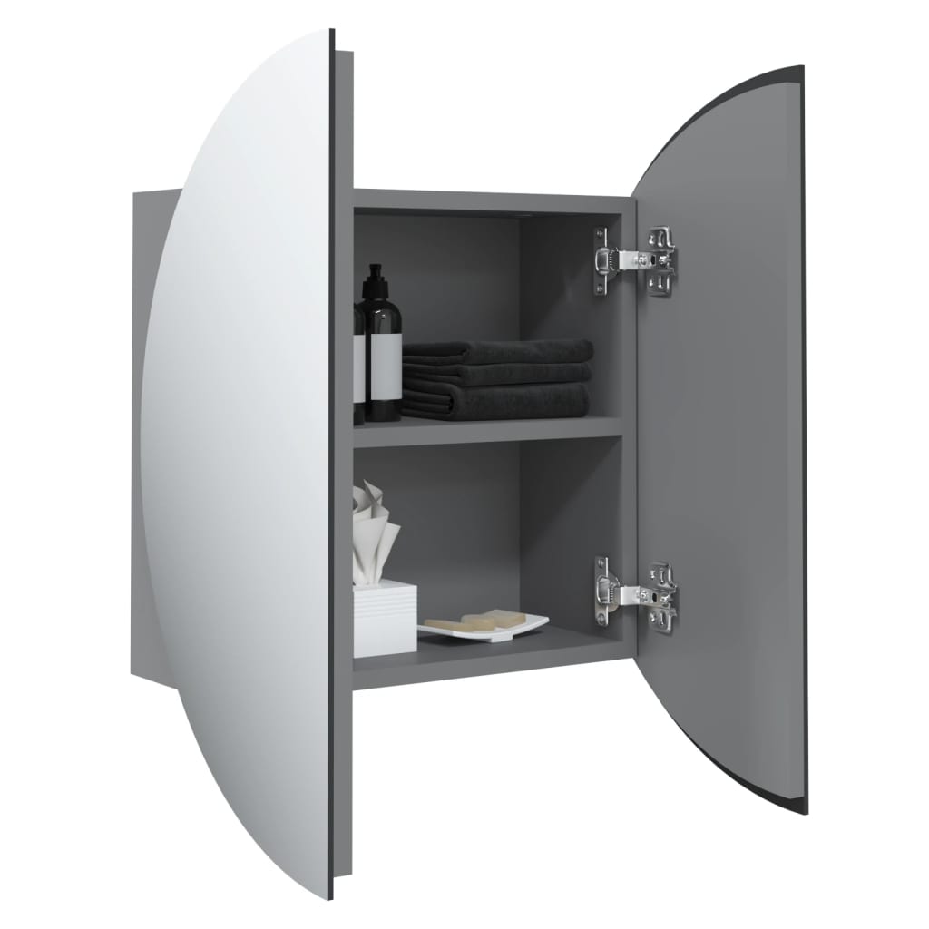 Bathroom Cabinet with Round Mirror&LED Grey 47x47x17.5 cm