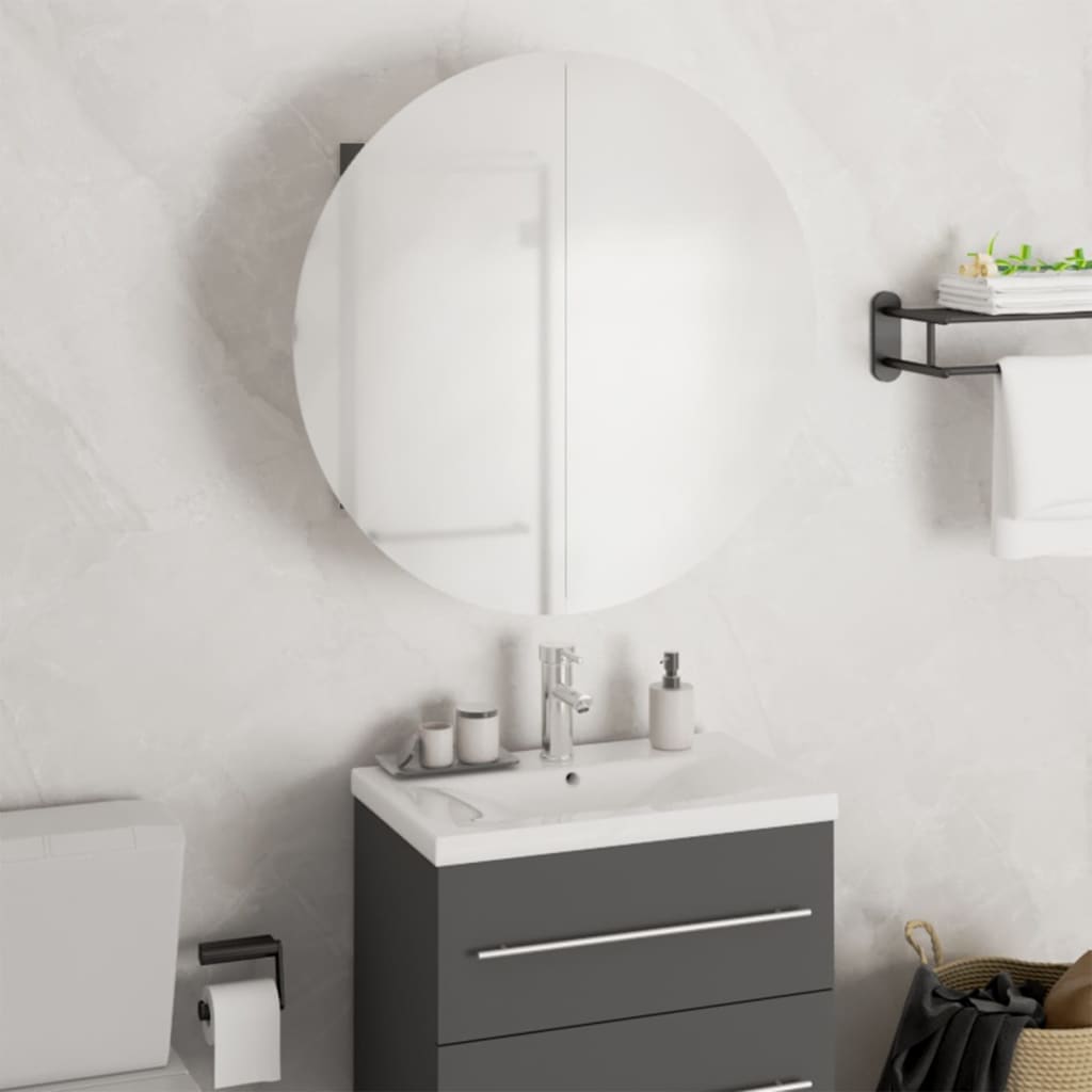 Bathroom Cabinet with Round Mirror&LED Grey 47x47x17.5 cm