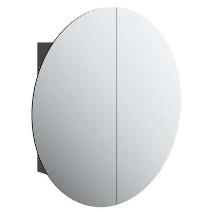 Bathroom Cabinet with Round Mirror&LED Black 54x54x17.5 cm