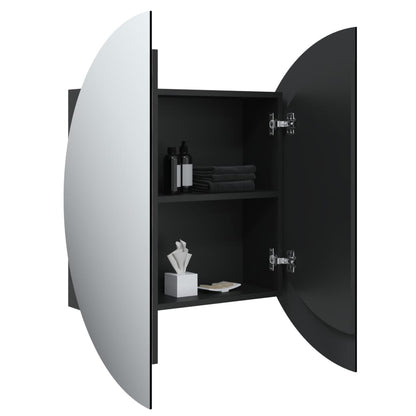 Bathroom Cabinet with Round Mirror&LED Black 54x54x17.5 cm