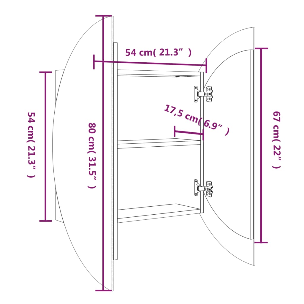 Bathroom Cabinet with Round Mirror&LED Black 54x54x17.5 cm