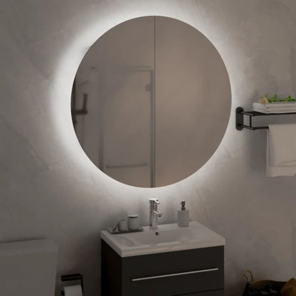 Bathroom Cabinet with Round Mirror&LED Grey 54x54x17.5 cm