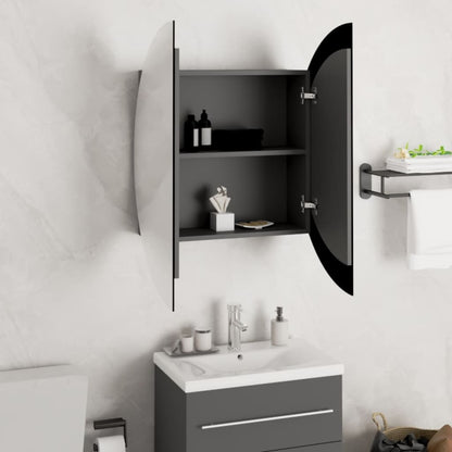 Bathroom Cabinet with Round Mirror&LED Grey 54x54x17.5 cm