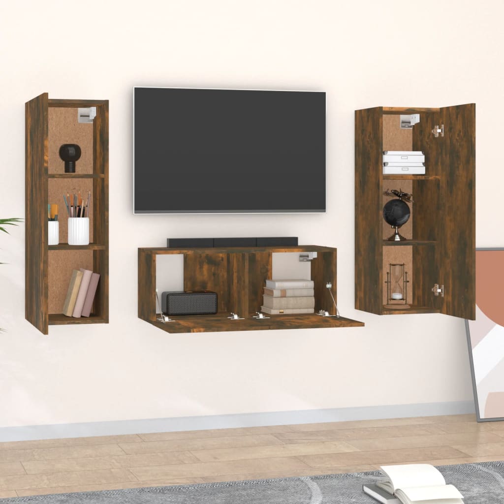 3 Piece TV Cabinet Set Smoked Oak Engineered Wood