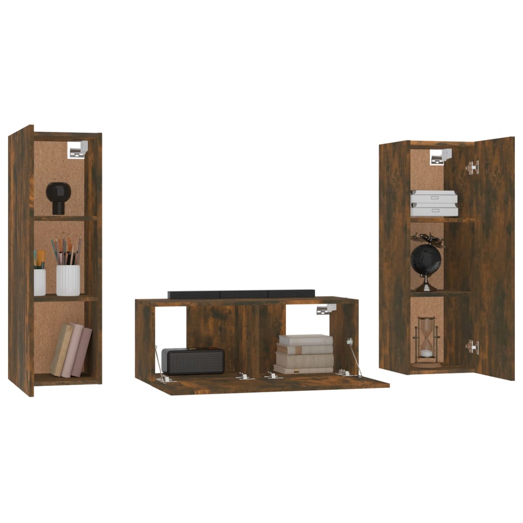 3 Piece TV Cabinet Set Smoked Oak Engineered Wood