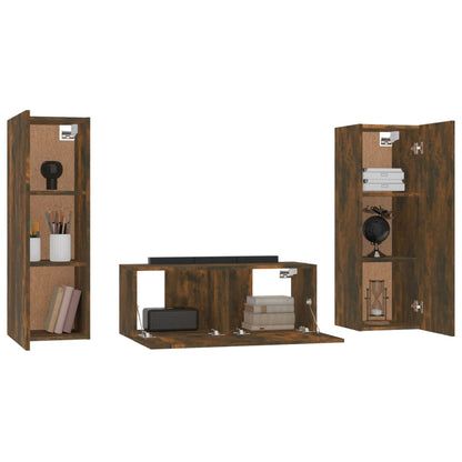 3 Piece TV Cabinet Set Smoked Oak Engineered Wood