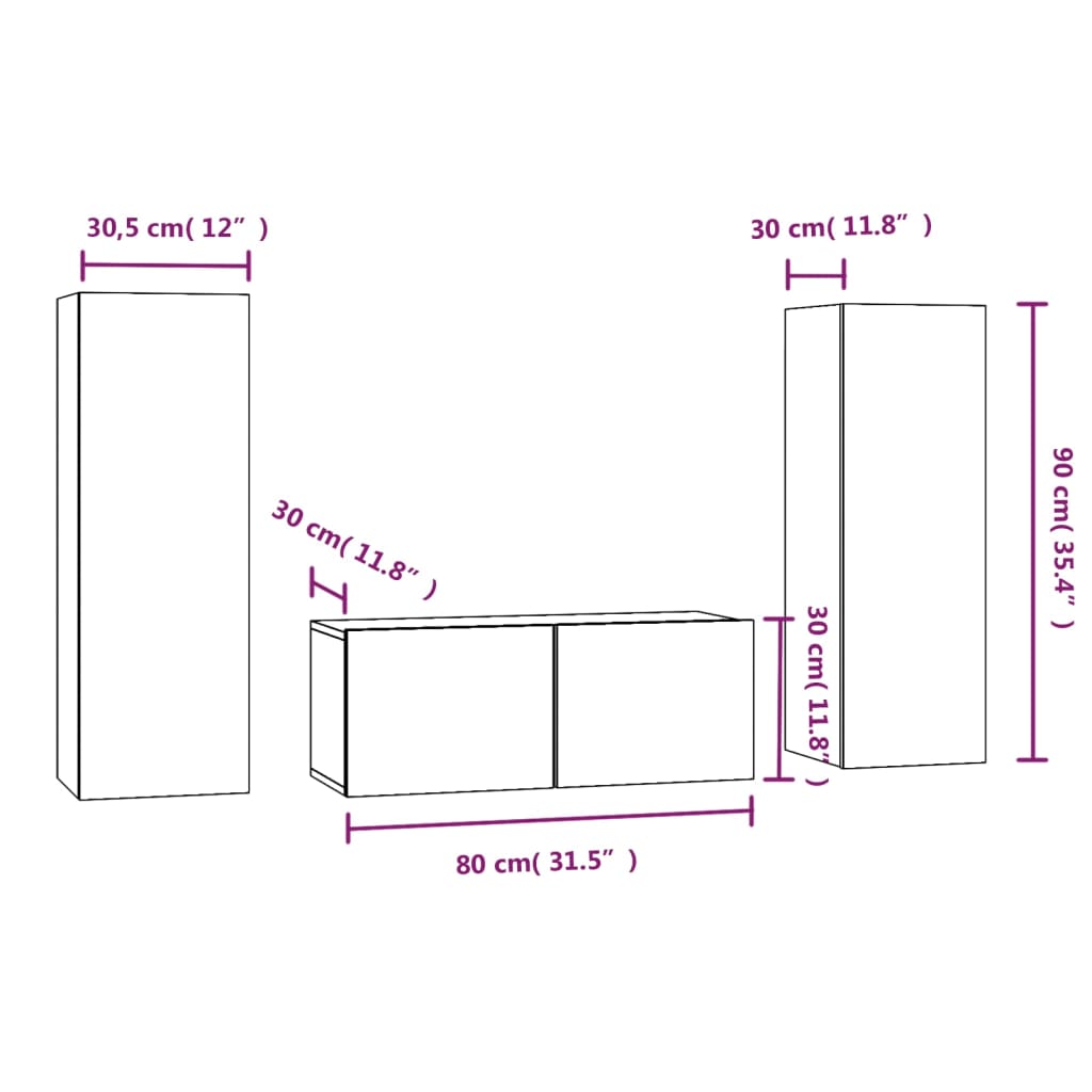 3 Piece TV Cabinet Set Smoked Oak Engineered Wood