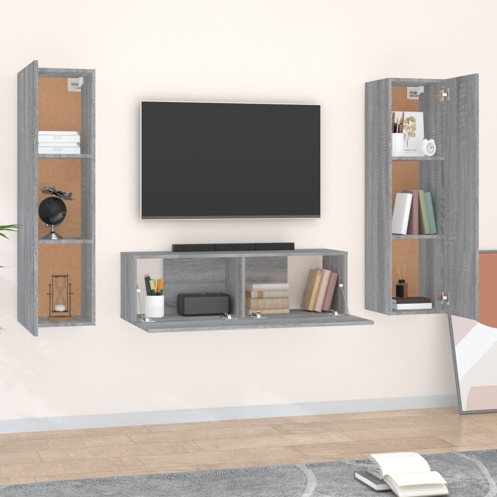 3 Piece TV Cabinet Set Grey Sonoma Engineered Wood