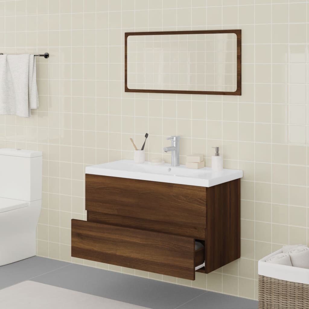 Bathroom Furniture Set Brown Oak Engineered Wood