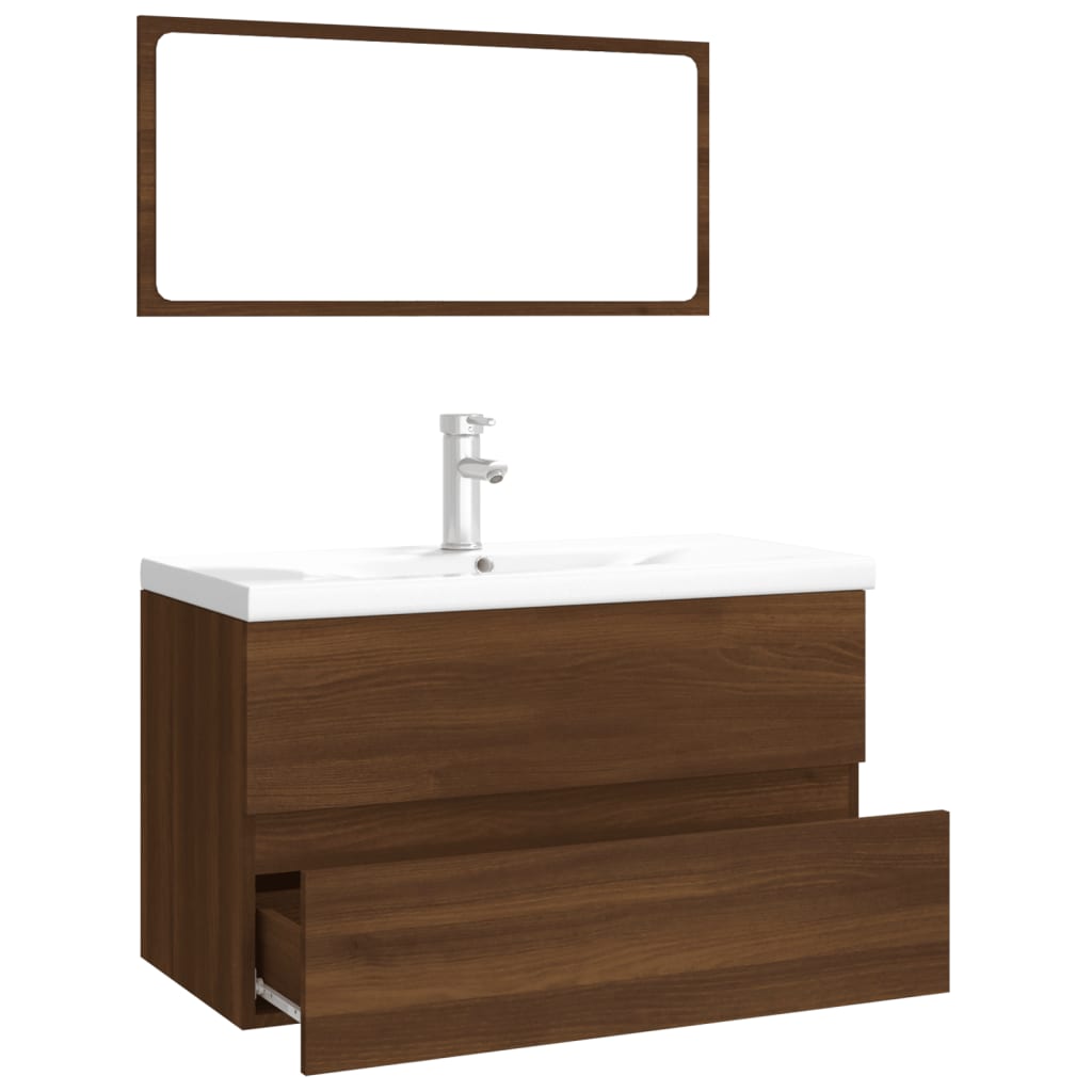 Bathroom Furniture Set Brown Oak Engineered Wood