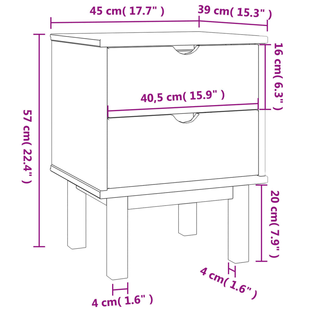 Bedside Cabinet OTTA Brown&White 46x39.5x57cm Solid Wood Pine