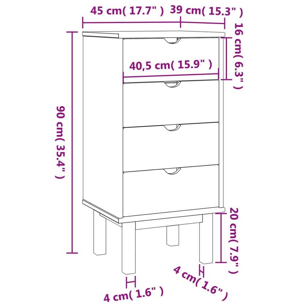 Drawer Cabinet OTTA Brown&Grey 45x39x90cm Solid Wood Pine