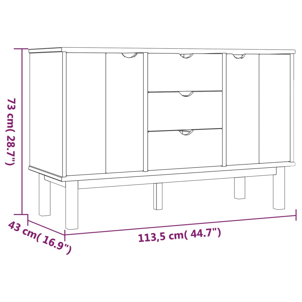 Sideboard OTTA Brown and Grey 113.5x43x73 cm Solid Wood Pine