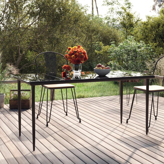 Garden Dining Table Black 160x80x74cm Steel and Tempered Glass